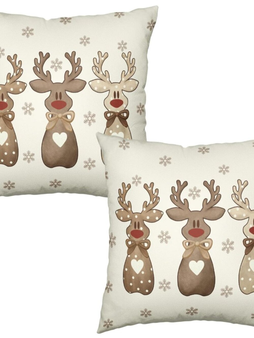 Christmas Reindeer Snowflakes Pillow Covers 18x18 Set of 2 Xmas Polka Dot Love H